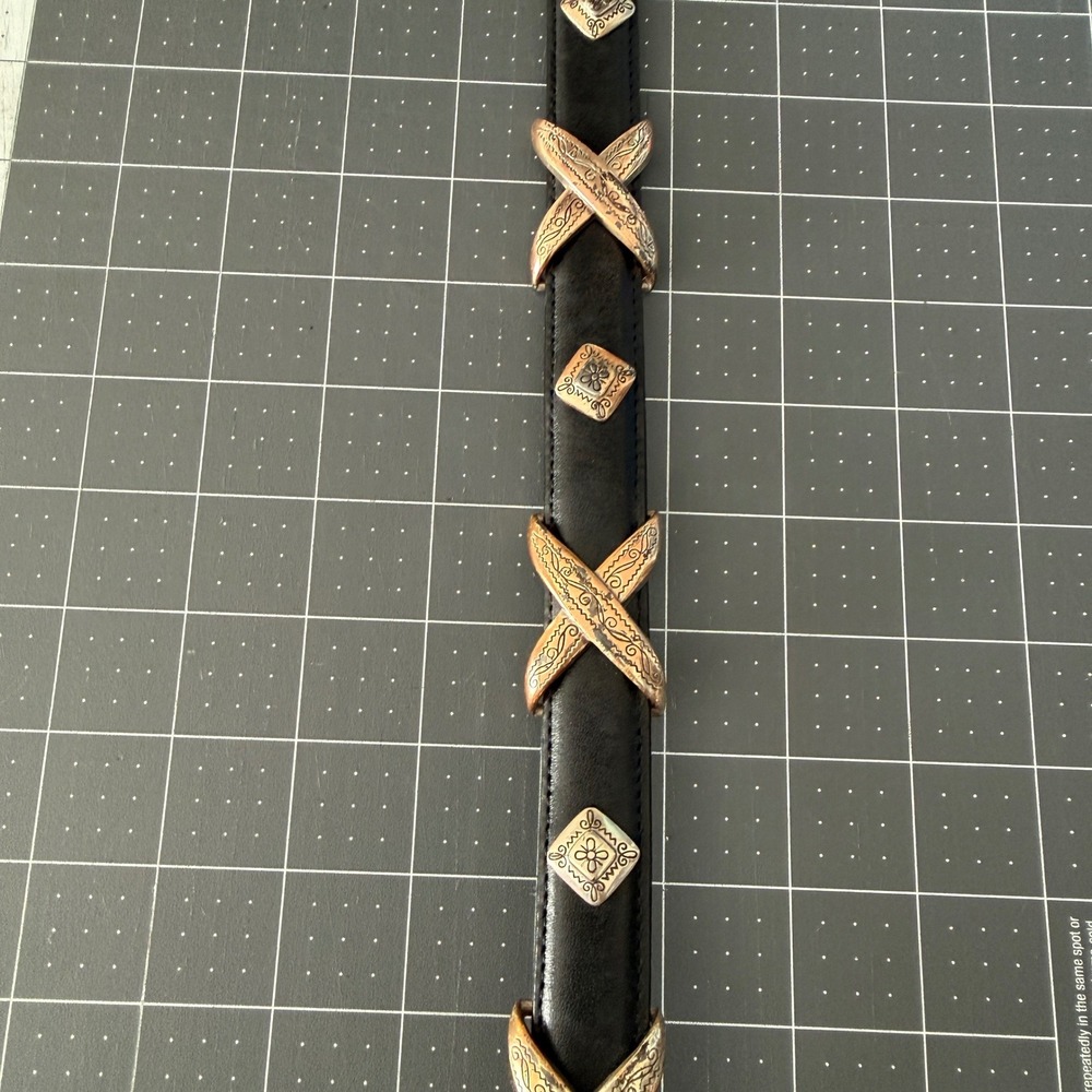 Vintage Western Boho Brighton Black Concho Leather Belt Country Americana Size S - Picture 4 of 7